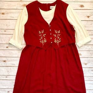 Vintage 1980’s Prairie Dress, Renaissance Style, Women’s Sz 24W, Red & White